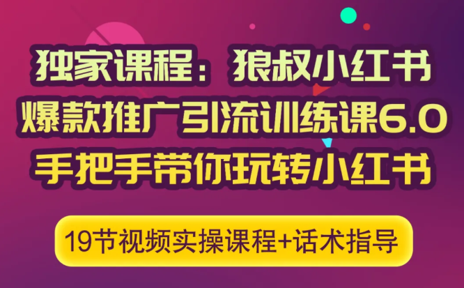 狼叔小红书爆款推广引流训练课6.0，手把手带你玩转小红书-红薯资源库