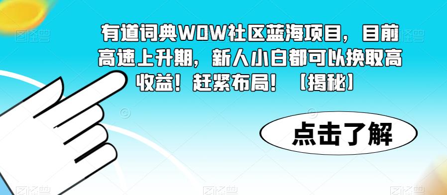 有道词典WOW社区蓝海项目，目前高速上升期，新人小白都可以换取高收益！赶紧布局！【揭秘】-红薯资源库