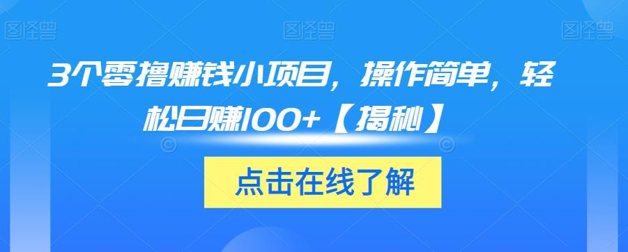 3个零撸赚钱小项目，操作简单，轻松日赚100+【揭秘】-红薯资源库