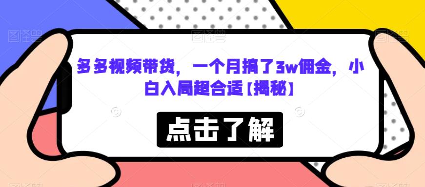 多多视频带货，一个月搞了3w佣金，小白入局超合适【揭秘】-红薯资源库