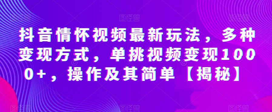 抖音情怀视频最新玩法，多种变现方式，单挑视频变现1000+，操作及其简单【揭秘】-红薯资源库