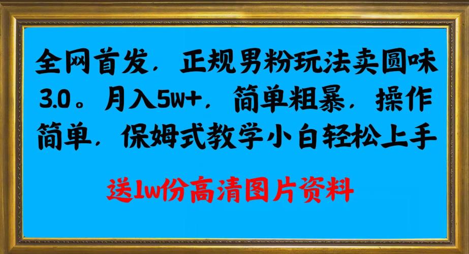 全网首发正规男粉玩法卖圆味3.0，月入5W+，简单粗暴，操作简单，保姆式教学，小白轻松上手-红薯资源库