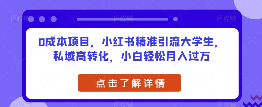 0成本项目，小红书精准引流大学生，私域高转化，小白轻松月入过万【揭秘】-红薯资源库