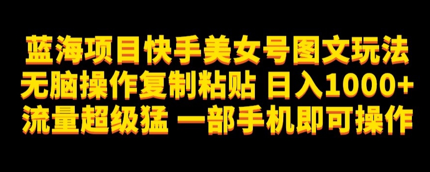 蓝海项目快手美女号图文玩法，无脑操作复制粘贴，日入1000+流量超级猛一部手机即可操作【揭秘】-红薯资源库