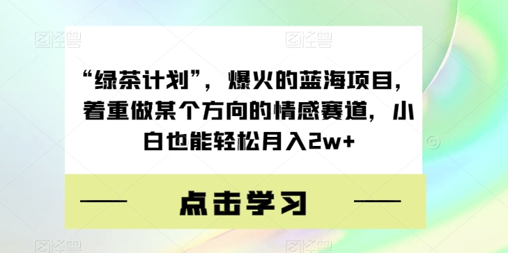 “绿茶计划”，爆火的蓝海项目，着重做某个方向的情感赛道，小白也能轻松月入2w+【揭秘】-红薯资源库