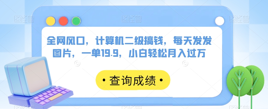 全网风口，计算机二级搞钱，每天发发图片，一单19.9，小白轻松月入过万【揭秘】-红薯资源库