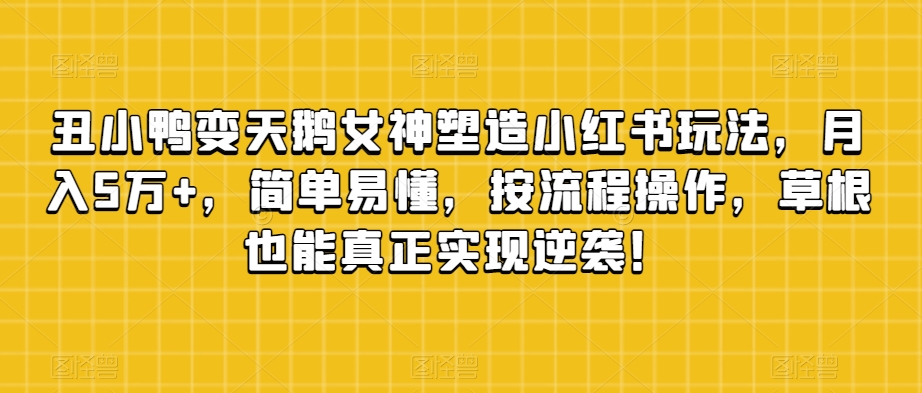 丑小鸭变天鹅女神塑造小红书玩法，月入5万+，简单易懂，按流程操作，草根也能真正实现逆袭！-红薯资源库