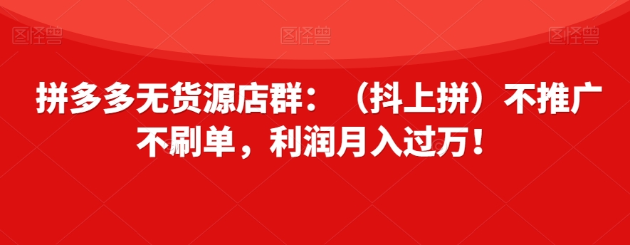 拼多多无货源店群：（抖上拼）不推广不刷单，利润月入过万！【揭秘】-红薯资源库