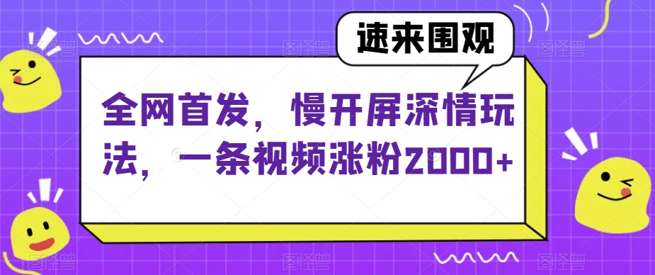 全网首发，慢开屏深情玩法，一条视频涨粉2000+【揭秘】-红薯资源库