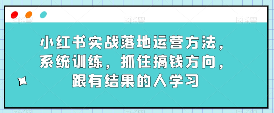 小红书实战落地运营方法，系统训练，抓住搞钱方向，跟有结果的人学习-红薯资源库