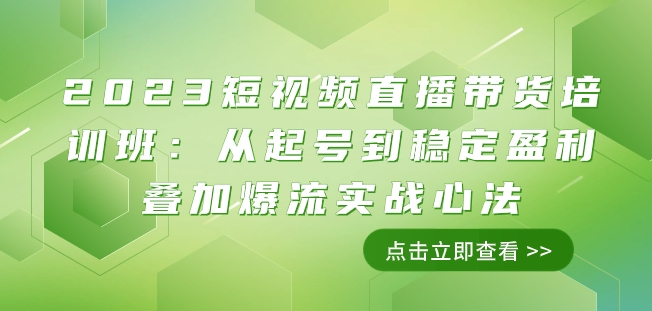 2023短视频直播带货培训班：从起号到稳定盈利叠加爆流实战心法（11节课）-红薯资源库