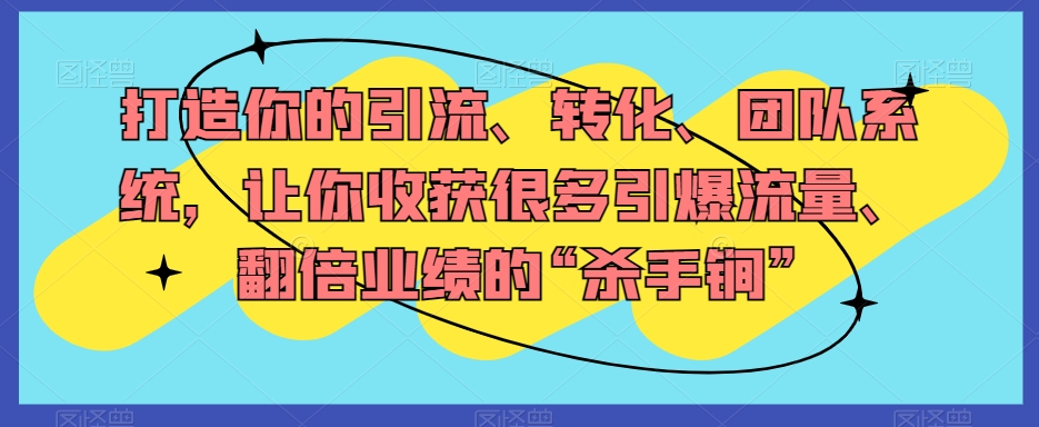 打造你的引流、转化、团队系统，让你收获很多引爆流量、翻倍业绩的“杀手锏”-红薯资源库