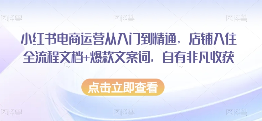 小红书电商运营从入门到精通，店铺入住全流程文档+爆款文案词，自有非凡收获-红薯资源库