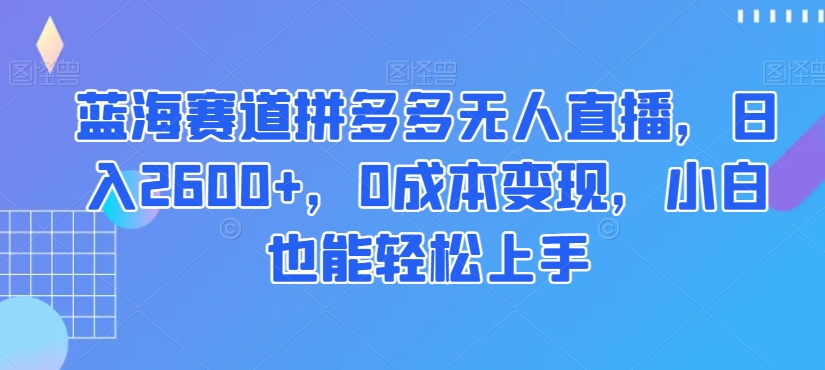 蓝海赛道拼多多无人直播，日入2600+，0成本变现，小白也能轻松上手【揭秘】-红薯资源库