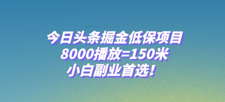 今日头条掘金低保项目，8000播放=150米，小白副业首选【揭秘】-红薯资源库