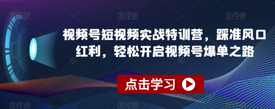 视频号短视频实战特训营，踩准风口红利，轻松开启视频号爆单之路-红薯资源库