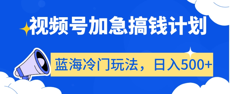 视频号加急搞钱计划，蓝海冷门玩法，日入500+【揭秘】-红薯资源库