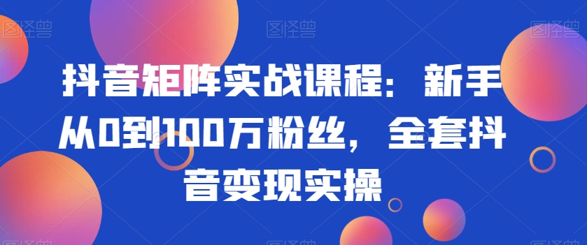 抖音矩阵实战课程：新手从0到100万粉丝，全套抖音变现实操-红薯资源库