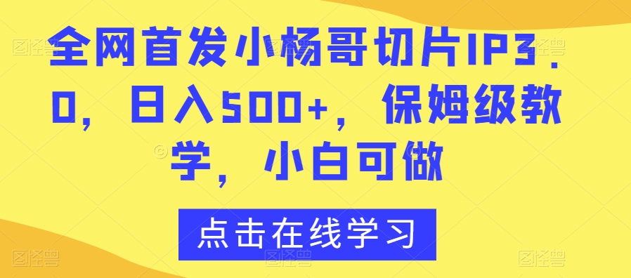 全网首发小杨哥切片IP3.0，日入500+，保姆级教学，小白可做【揭秘】-红薯资源库