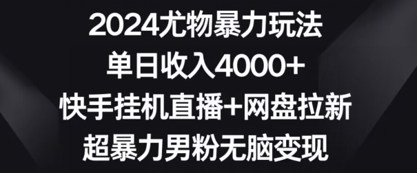 2024尤物暴力玩法，单日收入4000+，快手挂机直播+网盘拉新，超暴力男粉无脑变现【揭秘】-红薯资源库