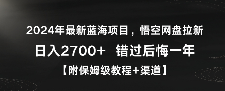 2024年最新蓝海项目，悟空网盘拉新，日入2700+错过后悔一年【附保姆级教程+渠道】【揭秘】-红薯资源库