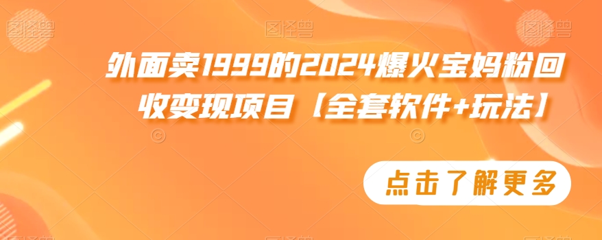 外面卖1999的2024爆火宝妈粉回收变现项目【全套软件+玩法】【揭秘】-红薯资源库