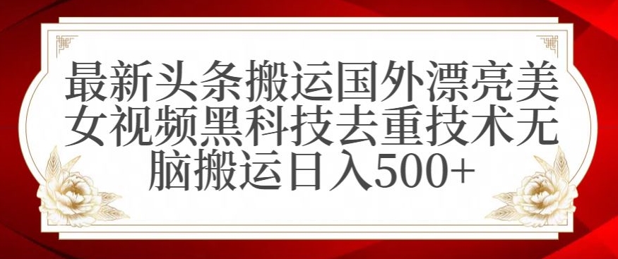 最新头条搬运国外漂亮美女视频黑科技去重技术无脑搬运日入500+【揭秘】-红薯资源库