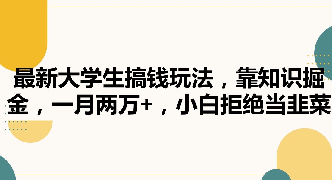 最新大学生搞钱玩法，靠知识掘金，一月两万+，小白拒绝当韭菜【揭秘】-红薯资源库