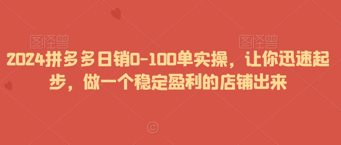 2024拼多多日销0-100单实操，让你迅速起步，做一个稳定盈利的店铺出来-红薯资源库