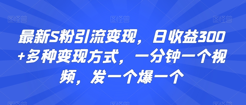 最新S粉引流变现，日收益300+多种变现方式，一分钟一个视频，发一个爆一个【揭秘】-红薯资源库