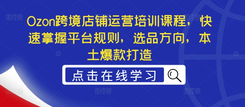 Ozon跨境店铺运营培训课程，快速掌握平台规则，选品方向，本土爆款打造 跨境店铺运营的一般流程-红薯资源库