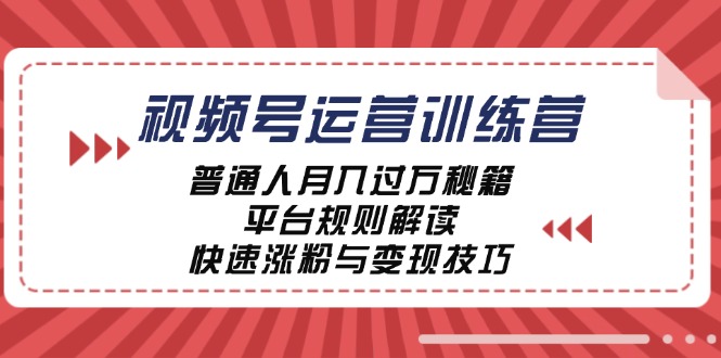 视频号运营训练营：普通人月入过万秘籍，平台规则解读，快速涨粉与变现 视频号运营思路[db:副标题]-红薯资源库