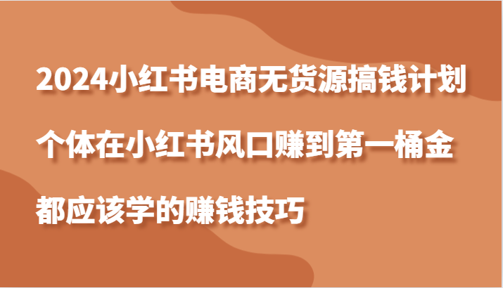 2024小红书电商无货源搞钱计划，个体在小红书风口赚到第一桶金都应该学的赚钱技巧-红薯资源库