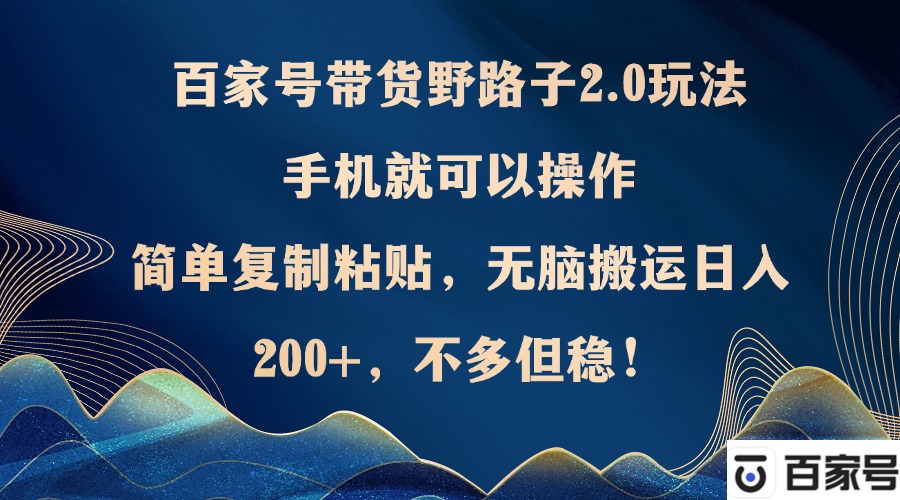 （12804期）百家号带货野路子2.0玩法，手机就可以操作，简单复制粘贴，无脑搬运日… 13505百家论坛[db:副标题]-红薯资源库