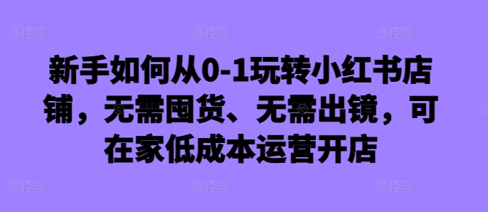 新手如何从0-1玩转小红书店铺，无需囤货、无需出镜，可在家低成本运营开店[db:副标题]-红薯资源库