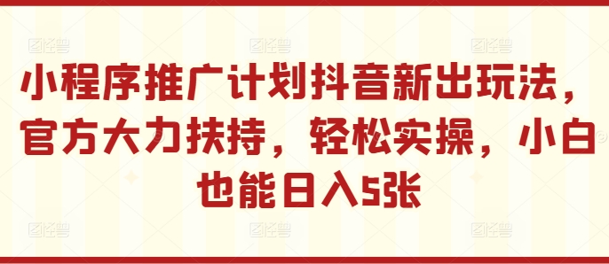 小程序推广计划抖音新出玩法，官方大力扶持，轻松实操，小白也能日入5张[db:副标题]-红薯资源库