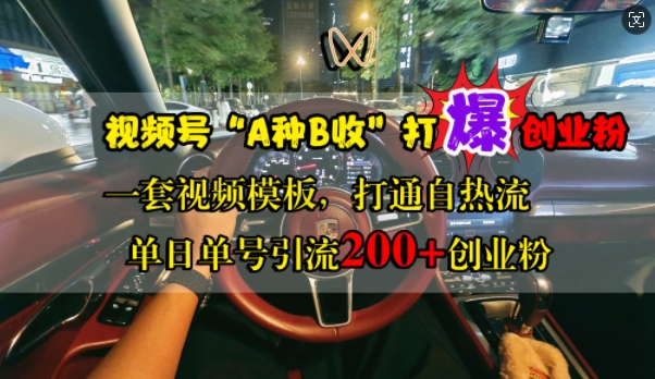 视频号“A种B收”打爆创业粉，一套视频模板打通自热流，单日单号引流200+创业粉[db:副标题]-红薯资源库