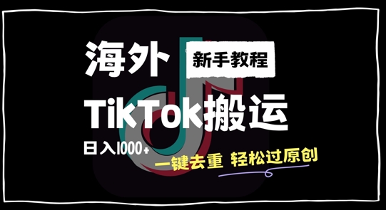 2024最新海外TikTok搬运玩法，一键去重轻松过原创，新手无经验也能日入1k[db:副标题]-红薯资源库