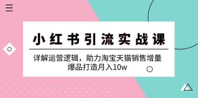 （12809期）小红书引流实战课：详解运营逻辑，助力淘宝天猫销售增量，爆品打造月入10w 福彩3d小红人预测[db:副标题]-红薯资源库