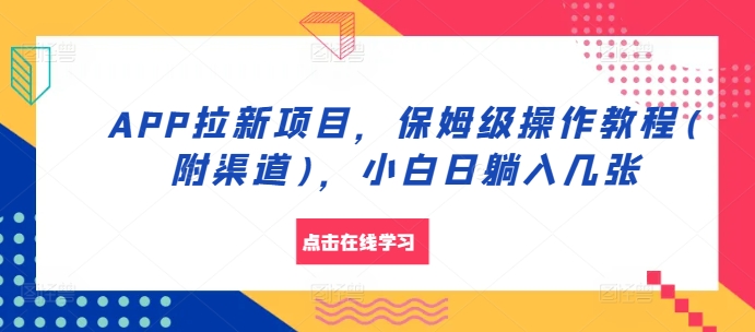 APP拉新项目，保姆级操作教程(附渠道)，小白日躺入几张[db:副标题]-红薯资源库