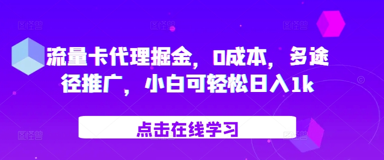 流量卡代理掘金，0成本，多途径推广，小白可轻松日入1k[db:副标题]-红薯资源库