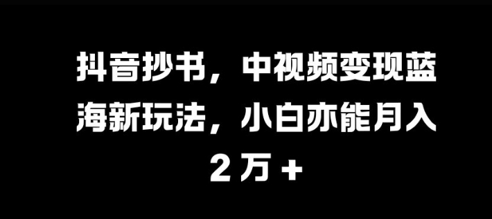 抖音抄书，中视频变现蓝海新玩法，小白亦能月入 过W[db:副标题]-红薯资源库