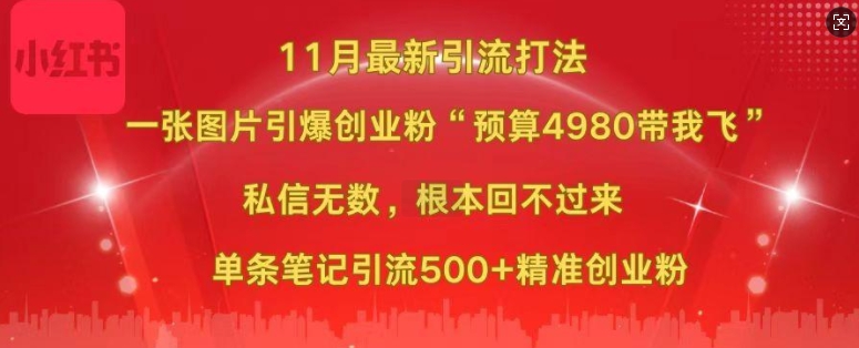 小红书11月最新图片打粉，一张图片引爆创业粉，“预算4980带我飞”，单条引流500+精准创业粉[db:副标题]-红薯资源库