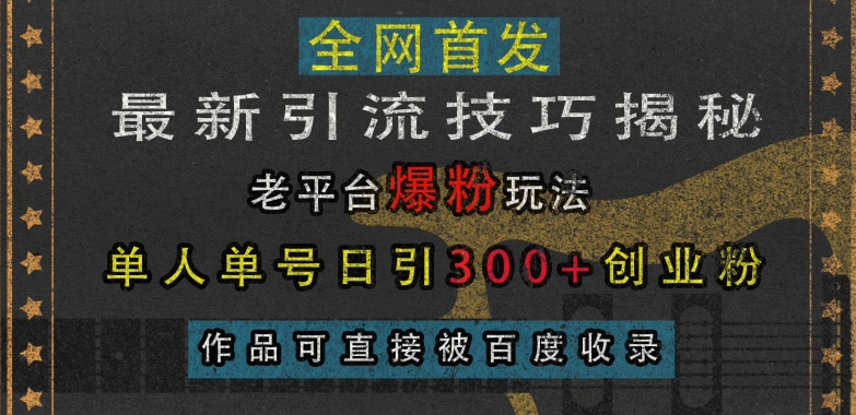 最新引流技巧揭秘，老平台爆粉玩法，单人单号日引300+创业粉，作品可直接被百度收录[db:副标题]-红薯资源库