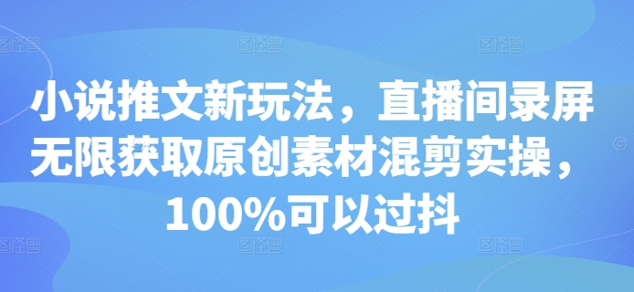 小说推文新玩法，直播间录屏无限获取原创素材混剪实操，100%可以过抖[db:副标题]-红薯资源库