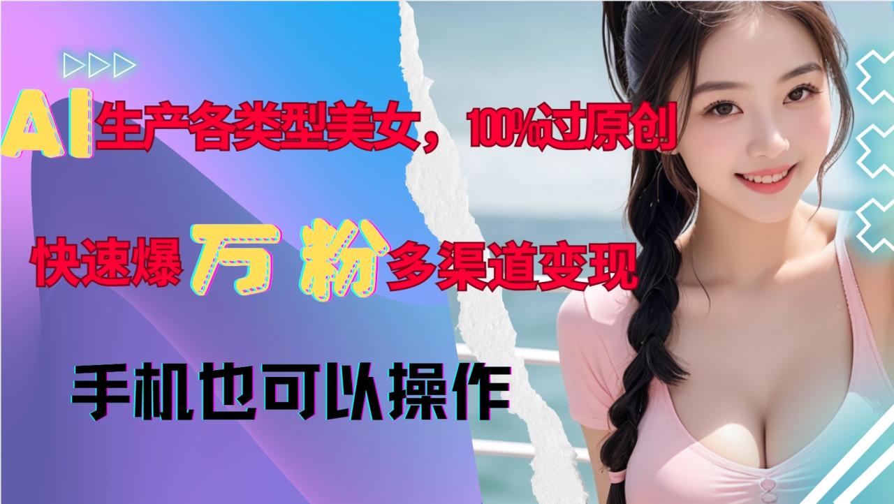 AI生产各类型美女，100%过原创，快速爆万粉，多渠道变现，新手可做[db:副标题]-红薯资源库